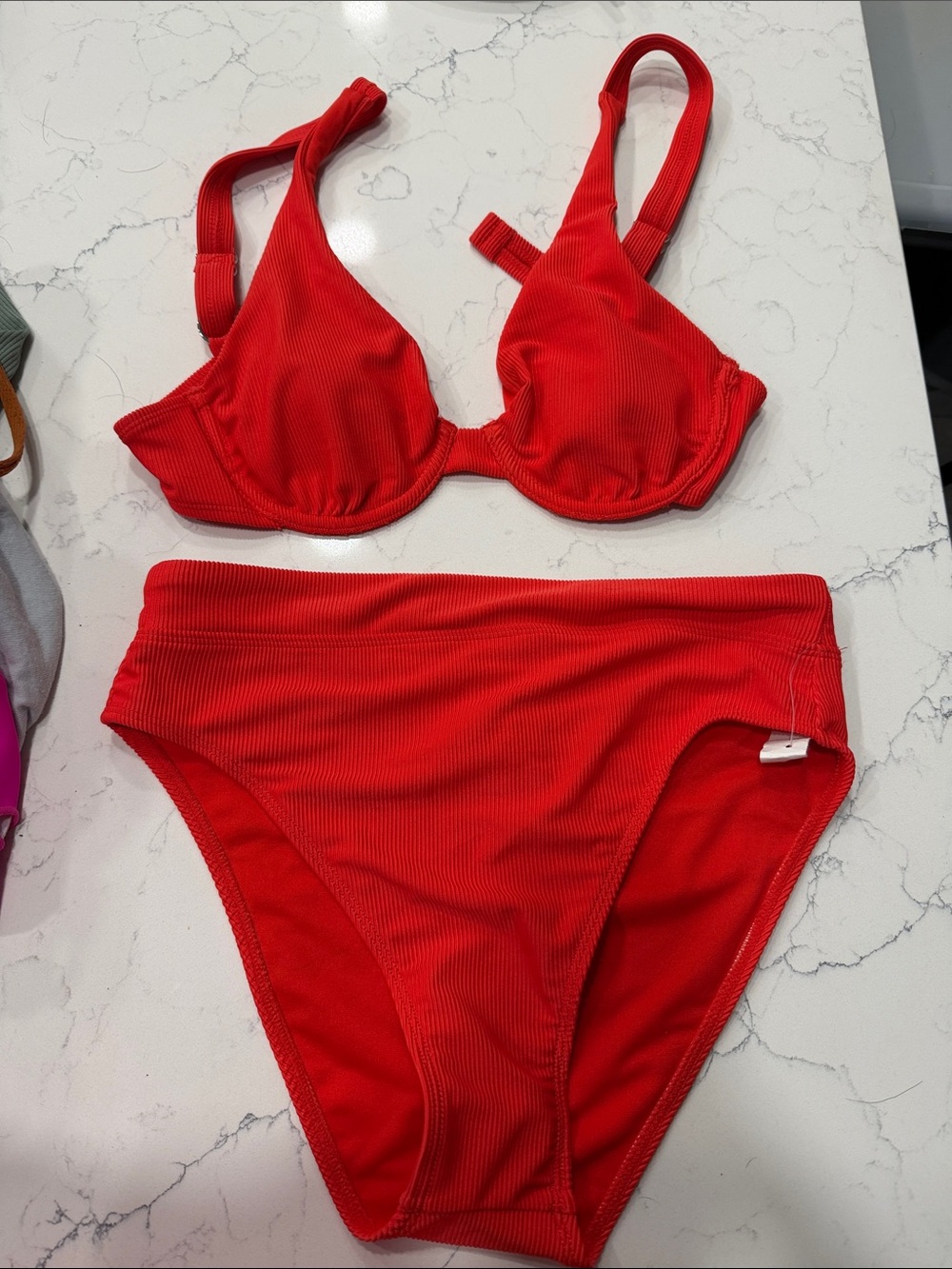 Splendid Red Ribbed Underwire Bikini Set